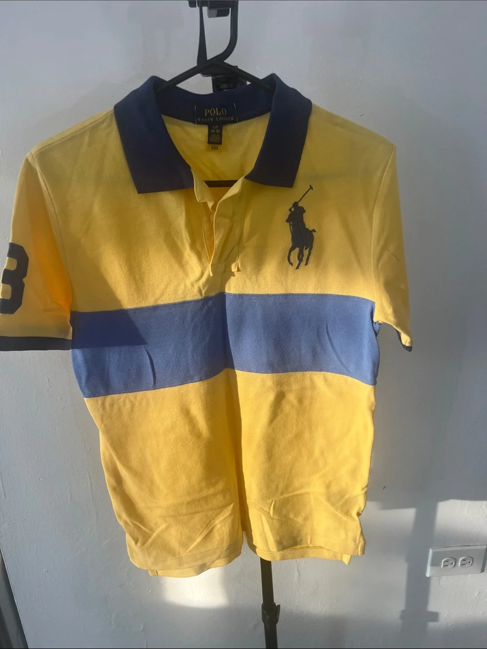 Polo by Ralph Lauren Yellow Polo with Blue Stripe and Navy Collar